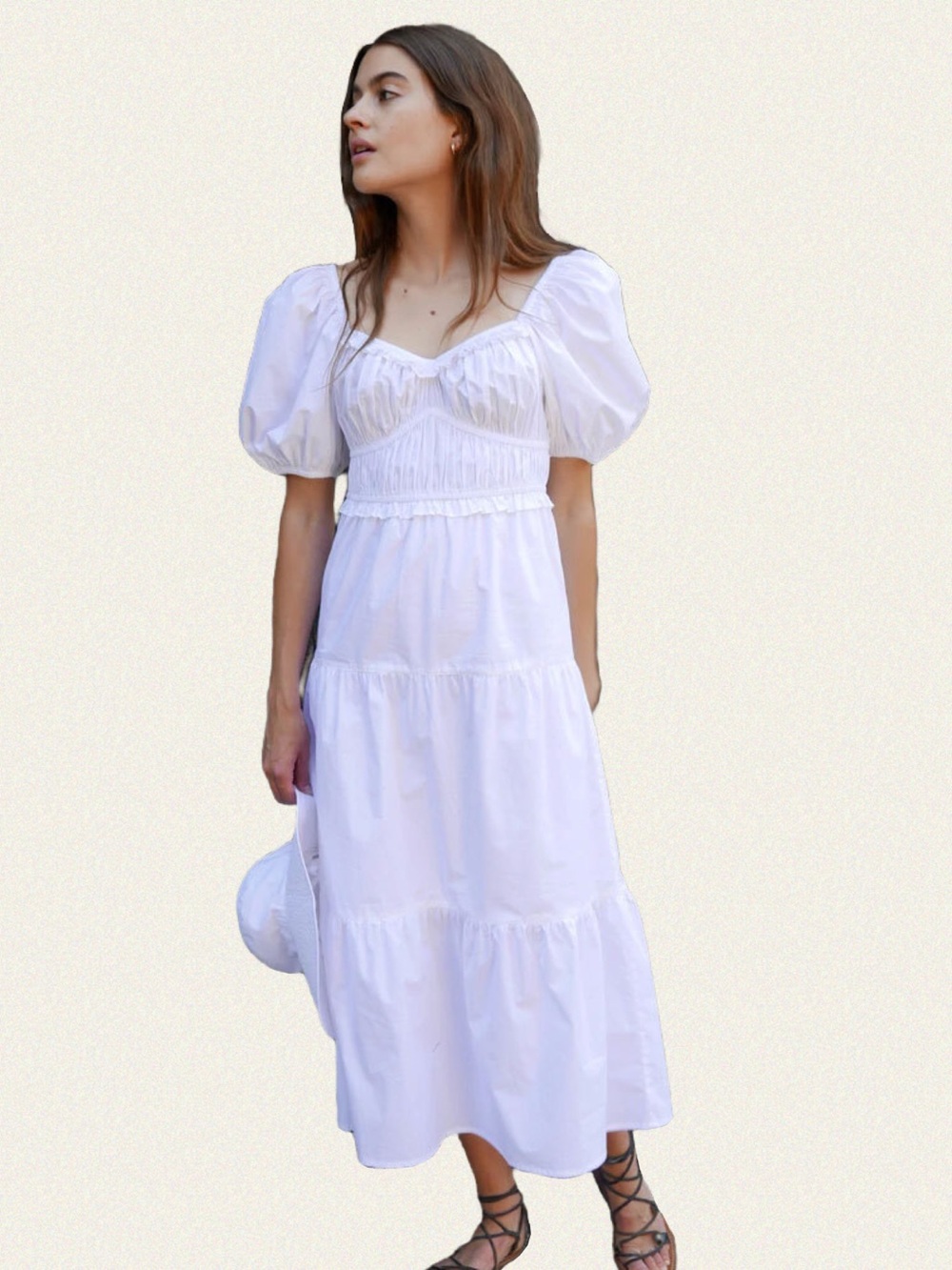 Rahi Puff-Sleeve Tiered Poplin Midi Dress